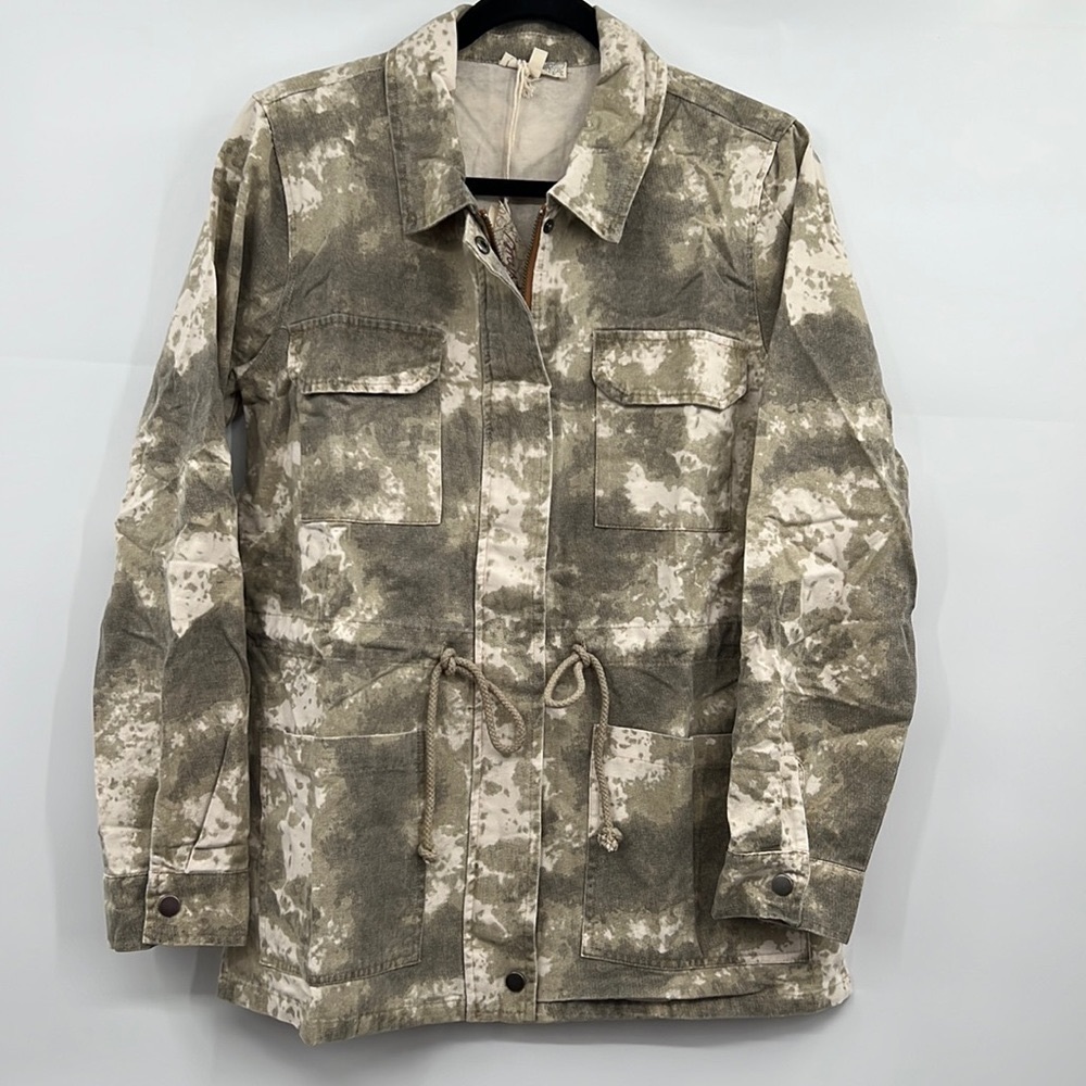 🆕Mystree Camouflage Shacket Distressed Vintage Coloring Drawstring Waist Cotton - Picture 2 of 14
